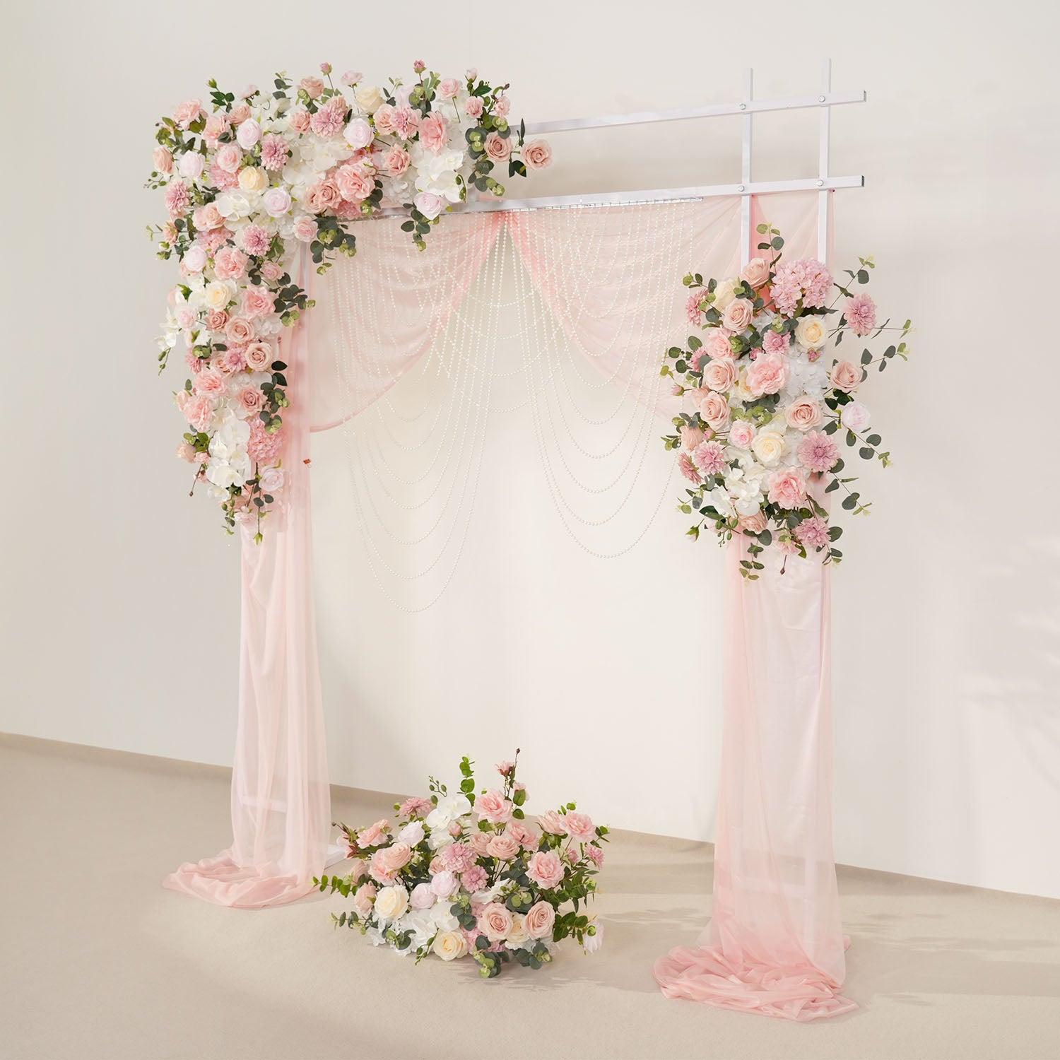 Uflower Wedding Backdrop Pink Rose Green Leaf Floral Arrangement